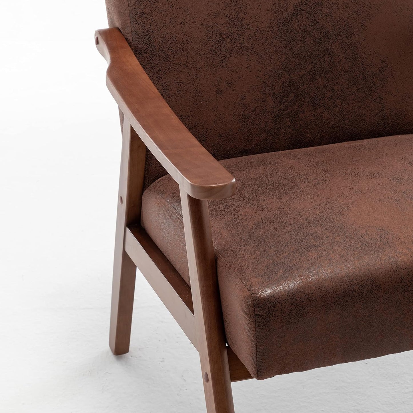 Container Furniture Direct Accent Chair with Microfiber Upholstery and Solid Wood Frame, Classic Mid-Century Modern Living Room Furniture for Extra Seating, Light Brown