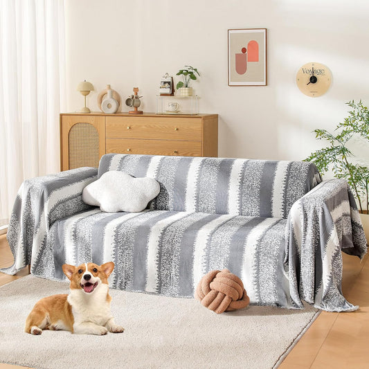 Boho Sofa Cover, Couch Covers for 3 Cushion Couch Sofa Pet Friendly, Sofa Cover Washable, Soft Chenille Living Room Couch Covers Slipcover, Pet Furniture Protecto (1# Grey, 71" x 150")