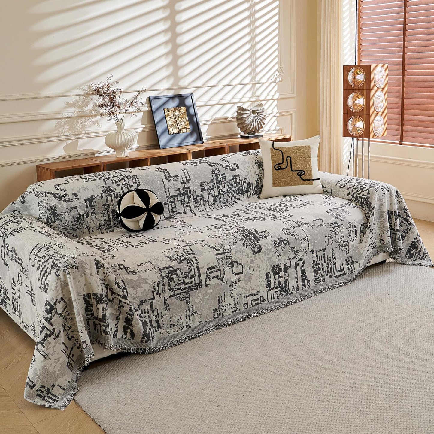 MYSKY HOME Boho Couch Cover Sofa Covers, Couch Covers for 2 Cushion Couch Sofa, Chenille L Shape Sectional Couch Cover- Pet-Friendly, Machine Washable, Sofa Protector for Kid, 71"x118", Dark Grey Maze