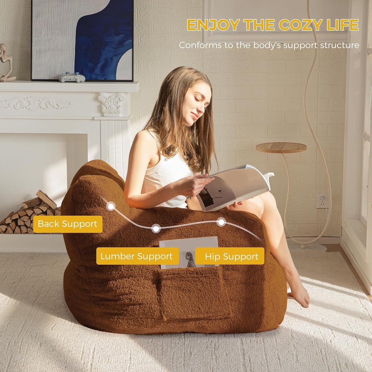 MAXYOYO Bean Bag Chair, Tufted Bean Bag Sofa with Boucle Fabric, Comfy Lazy Chair with Filler, Living Room Sofa for Adults Teens, Accent Couch for Bedroom Dorm, Coffee