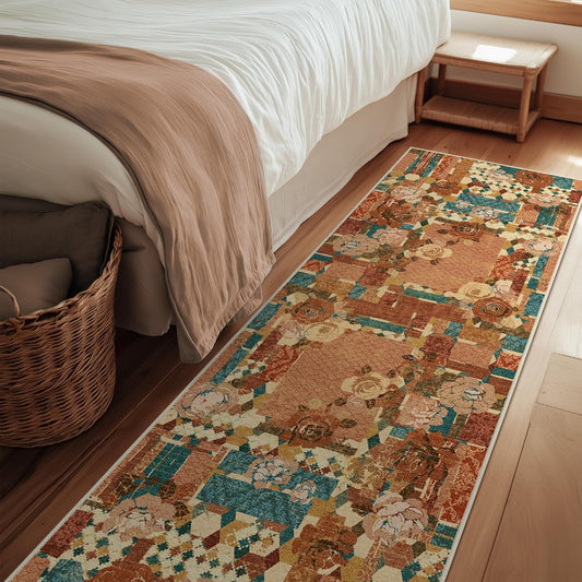 GENIMO Floral Runner Rug 2'6''x8, Machine Washable Non Slip Vintage Patchwork Hallway Runner, Ultra-Thin Low Pile Runners for Indoor Entryway, Hallway, Kitchen and Corridor,Rose Red