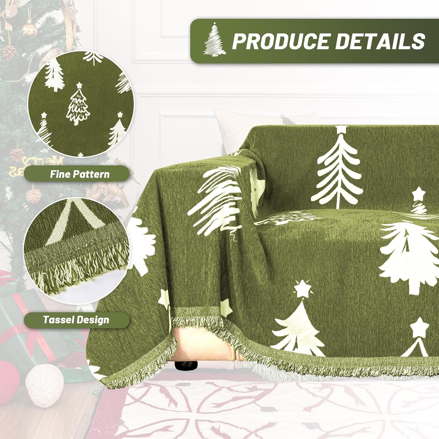 MYSKY HOME 71"X102" Chair Christmas Couch Cover, Sectional Sofa Covers Sofa Slipcover for 1 Cushion Couch, L Shape Couch Covers for Dogs, Kids, Washable Sofa Blanket, Furniture Protector, Green