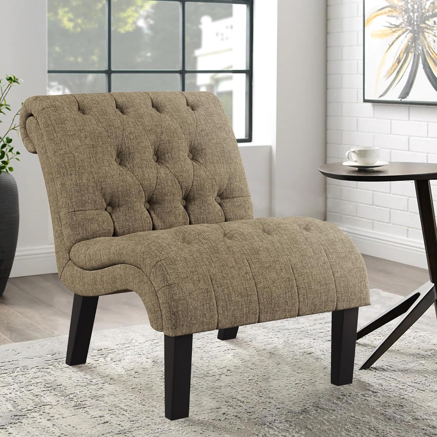 Yongqiang Accent Chair for Bedroom Living Room Modern Button Tufted Upholstered Armless Corner Chair with Wood Legs