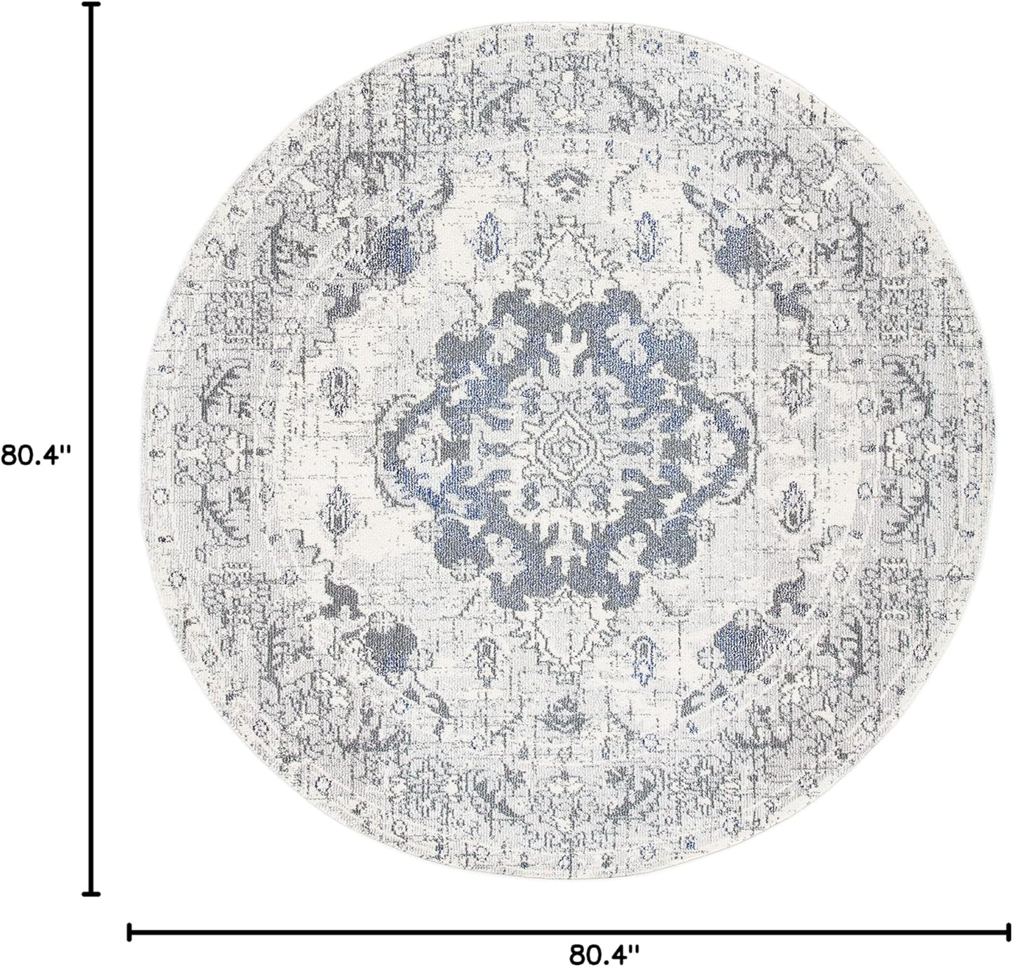 SAFAVIEH Monaco Collection Area Rug - 6'7" Round, Ivory & Grey, Boho Chic Medallion Distressed Design, Non-Shedding & Easy Care, Ideal for High Traffic Areas in Living Room, Bedroom (MNC243B)