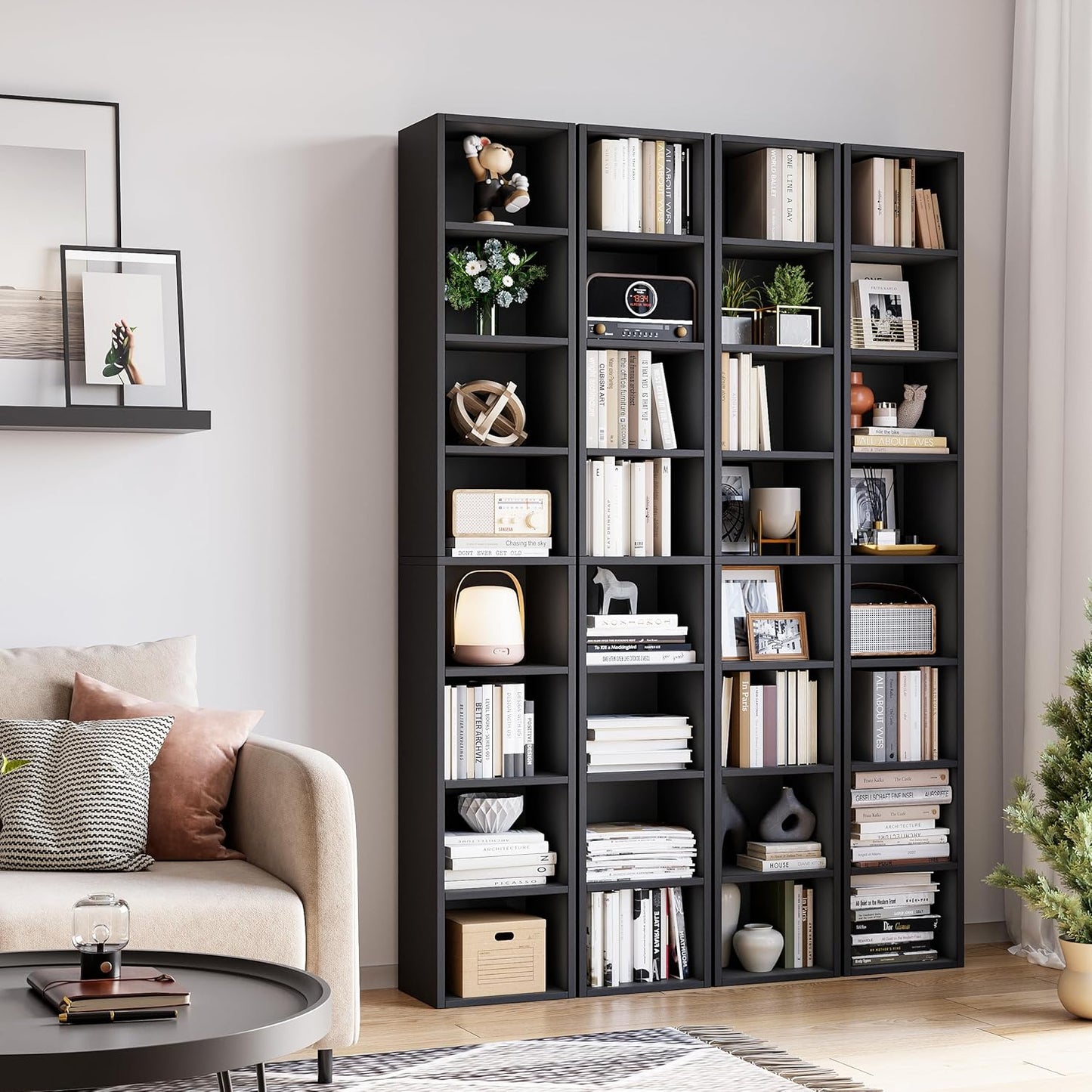 Bamjoy 71 Inches Tall Narrow Bookcase, 8-Tier Slim CD DVD Media Tower Rack, Corner Bookshelf with Adjustable Shelves, Cube Skinny Bookshelf for Home Office Small Space, Black