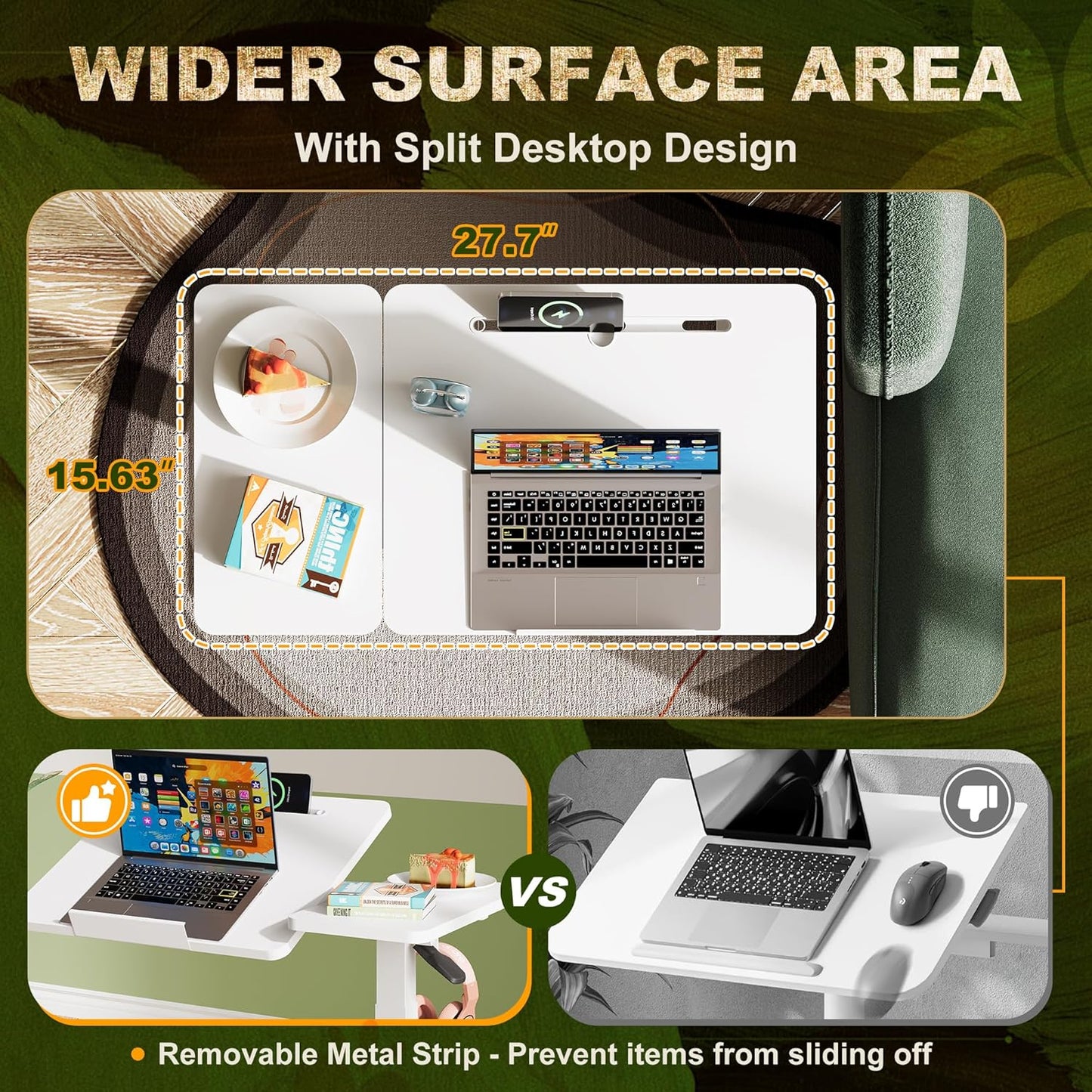 Standing Desk, Medical Overbed Table with Rolling Tray, Dual Pneumatic Angle and Height Adjustable Desk, Portable Side Table with Hidden Wheels, Home & Hospital Use, White