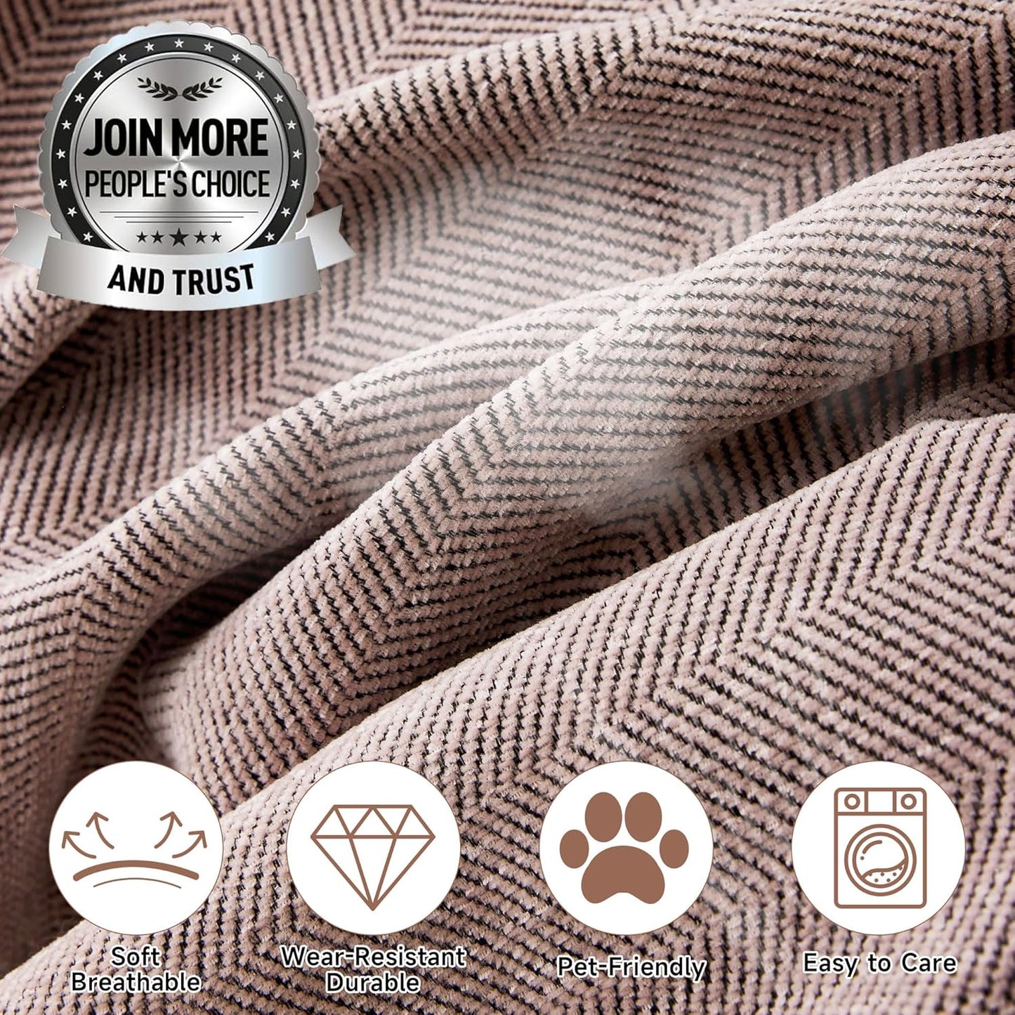 STACYPIK Thick Pink Geometric Sofa Covers for 2 Cushion Couch Reversible Herringbone Dogs Couch Covers Pet Scratch Couch Protector Blanket for Living Room Chenille Cushion Covers with Tassel-91X118IN