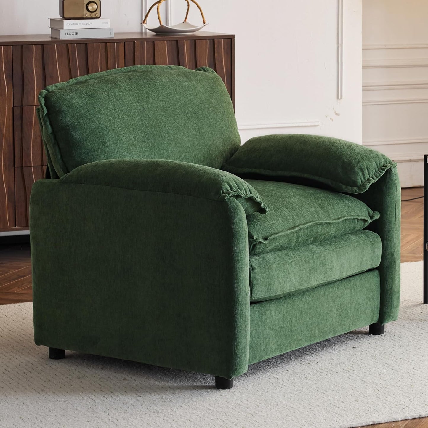 Ball & Cast 38" Oversized Chenille Lounge Chair,Reading Armchair with Thick Comfort Cushions,High Back Support & Wide Seat,Perfect Accent Chair for Modern Living Room,Bedroom,Green