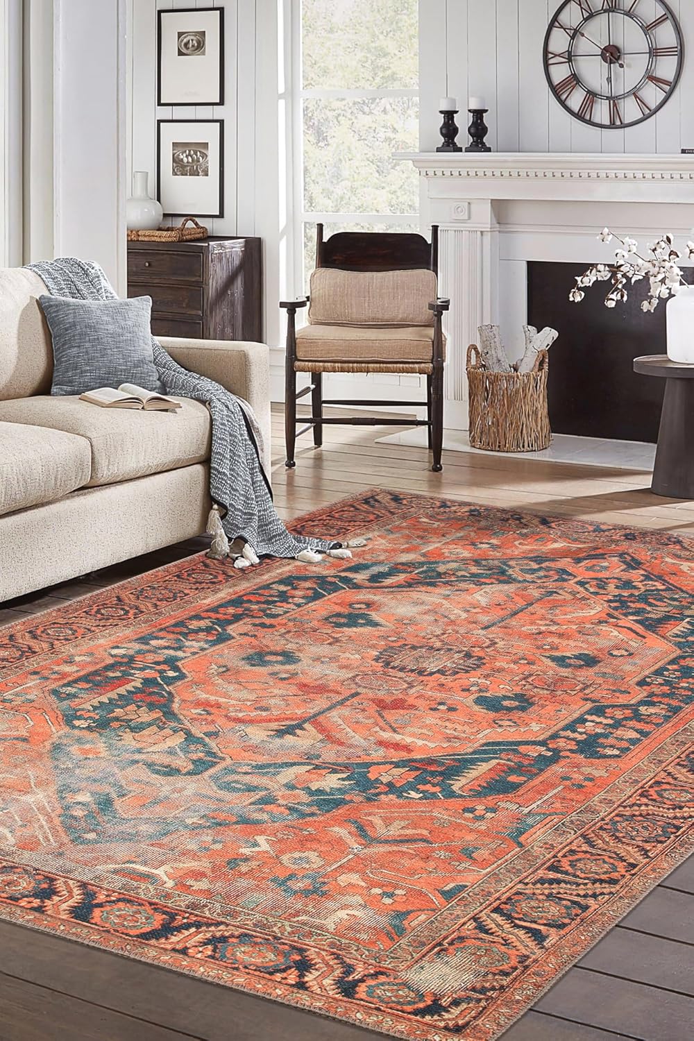Keen Home Design 8x10 Rug - Machine Washable Area Rug with Non-Slip Backing, Ideal for Living Room, Dining Room, Bedroom - Vintage, Easy Clean, Durable, Low Pile Rug - (8' x 10')