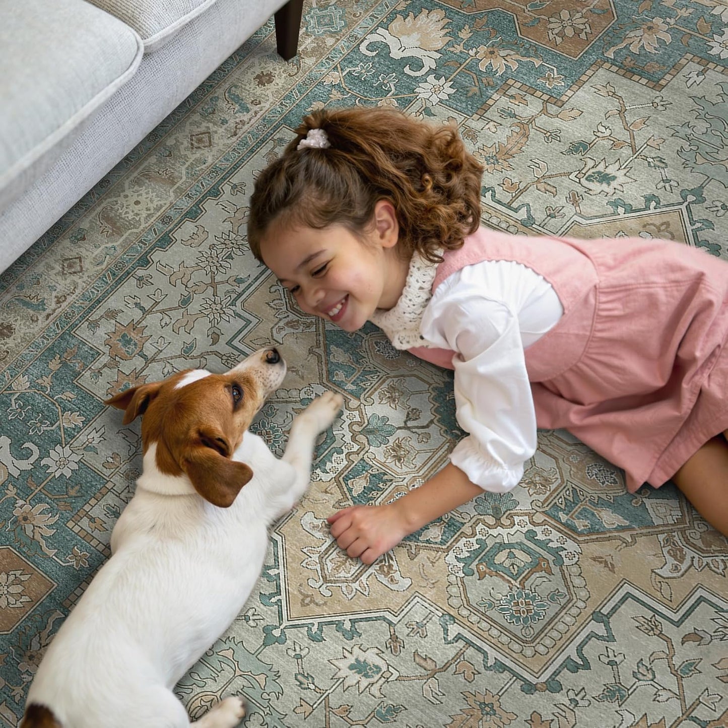 GENIMO 2x10 Runner Rugs for Hallway, Machine Washable Non Slip Vintage Rugs, Low Pile Lightweight Soft Print Rug for enrtyway, Corridor, Home Office, Kitchen,Ash Blue