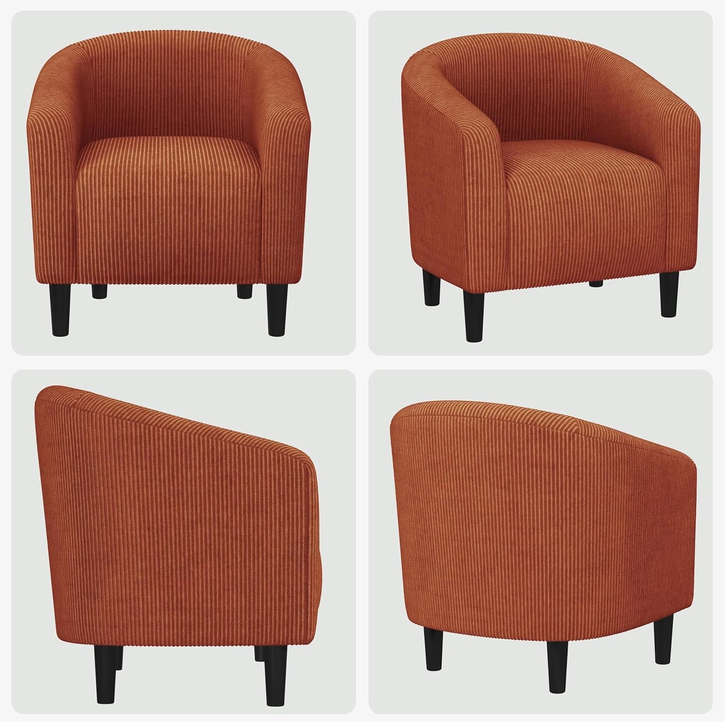 Yaheetech Accent Barrel Chair, Corduroy Fabric Club Chair, Furry Sherpa Elegant Armchair with Cozy Soft Padded, Suitable for Living Room Bedroom Reception Room Office, Brick Red