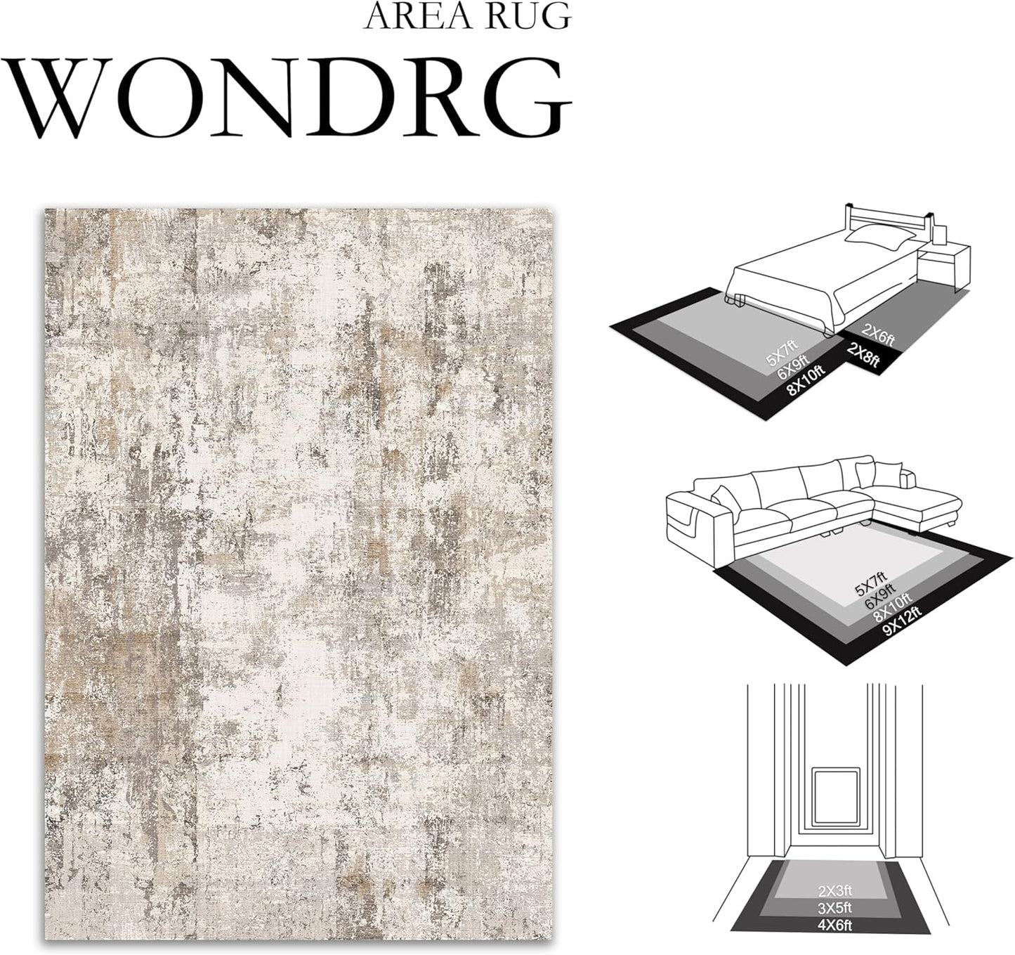 4x5 Washable Area Rug Brown Grey Neutral Abstract Entryway Kitchen Non Slip Low Pile Throw Rug Living Room Bedroom Indoor Doormat Soft Carpet for Entrance Bathroom Office