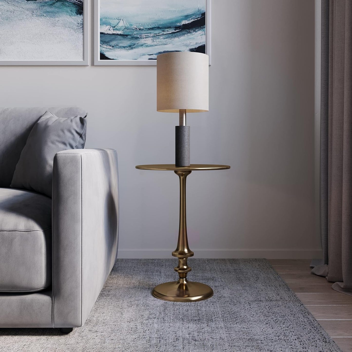 Lavish Home Side Table - Iron Pedestal Table with Antiqued Brass Finish for Couch, Loveseat, Entryway, or Bed - Vintage Living Room Furniture