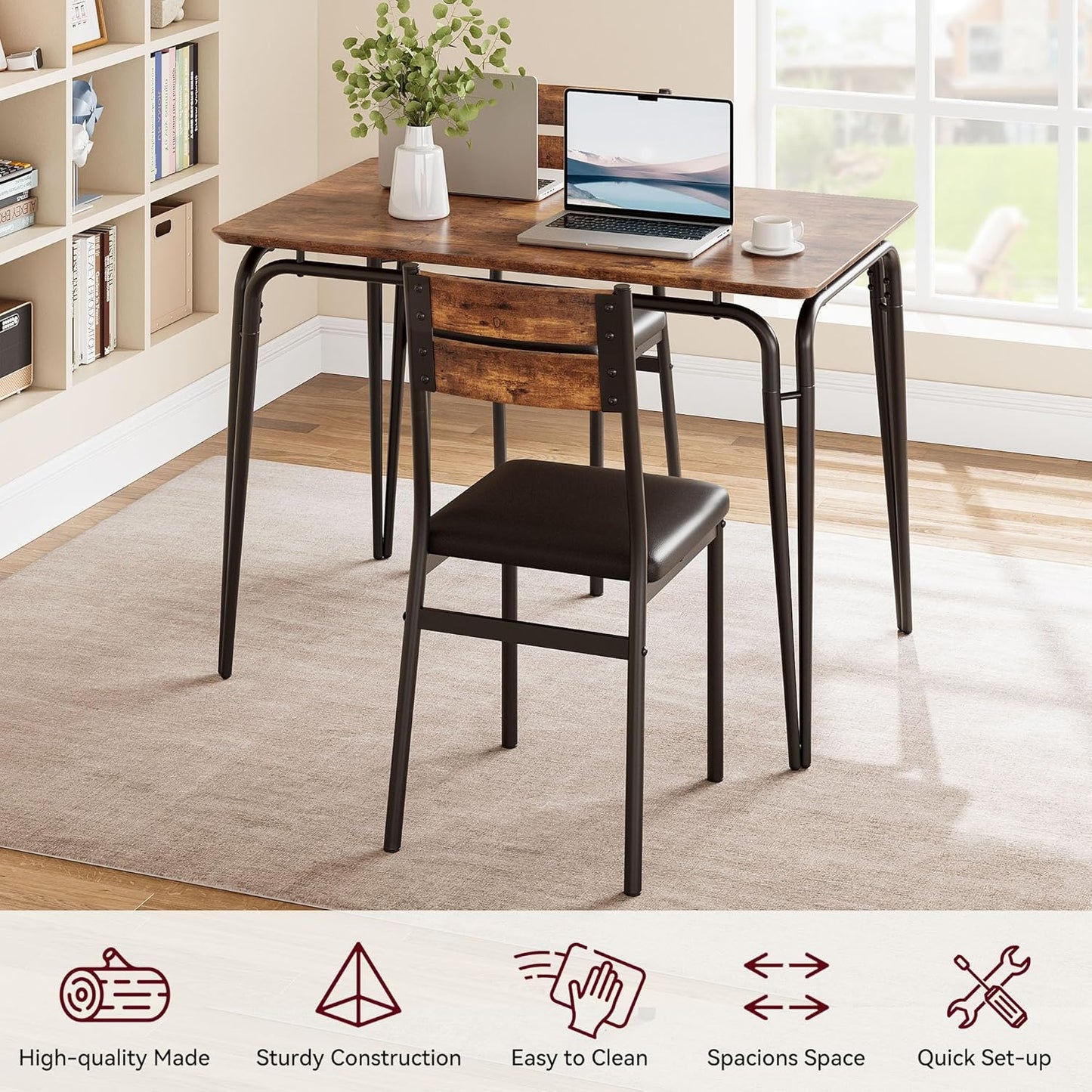 Dining Table for 4, Small Table and Chairs Set of 4, Square Dinette Set for 4, 5 Piece Kitchen & Dining Room Sets for Small Space (Vintage, Table with 4 Upholstered Chairs)