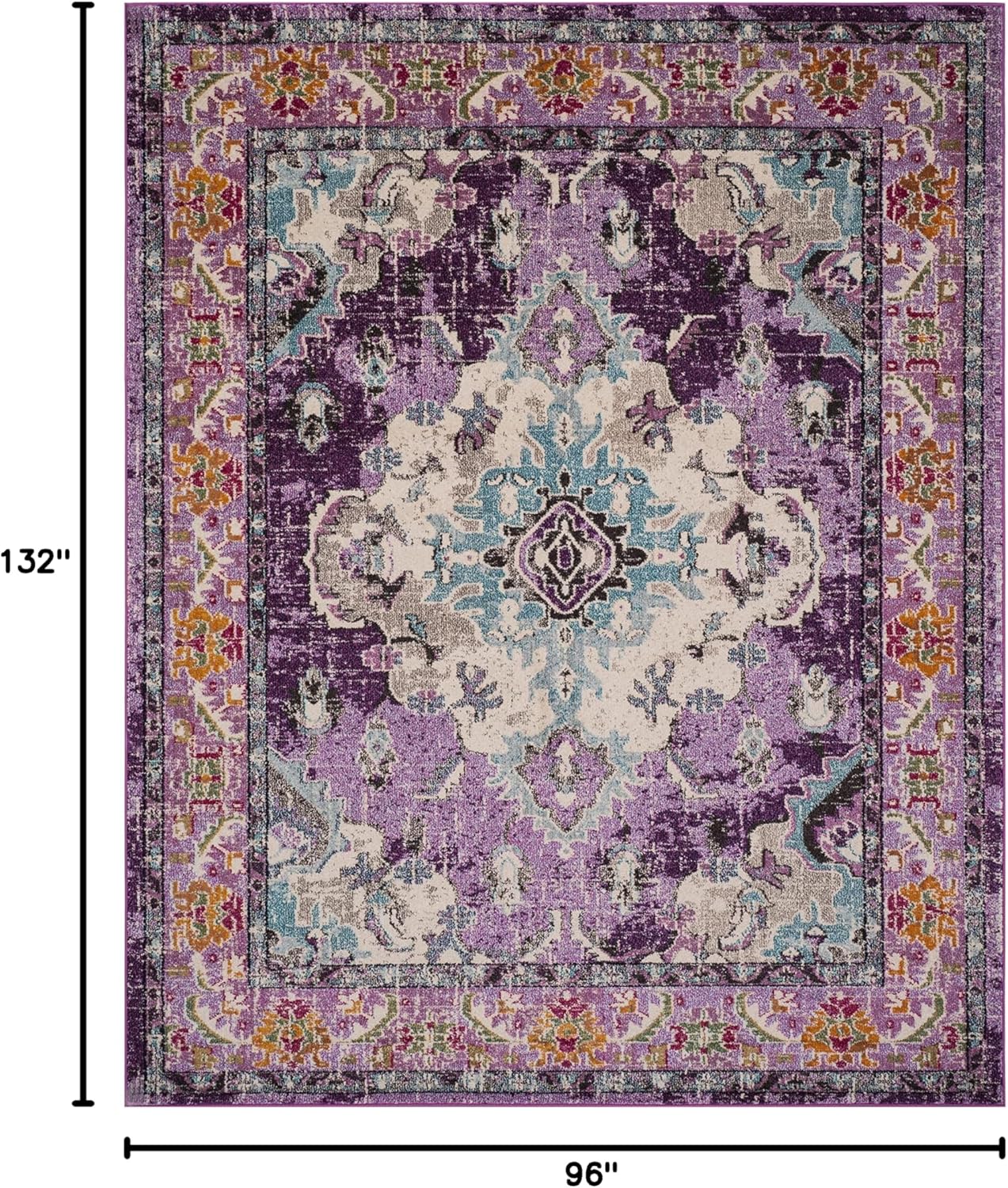 SAFAVIEH Monaco Collection Area Rug - 8' x 11', Violet & Light Blue, Boho Chic Medallion Distressed Design, Non-Shedding & Easy Care, Ideal for High Traffic Areas in Living Room, Bedroom (MNC243L)