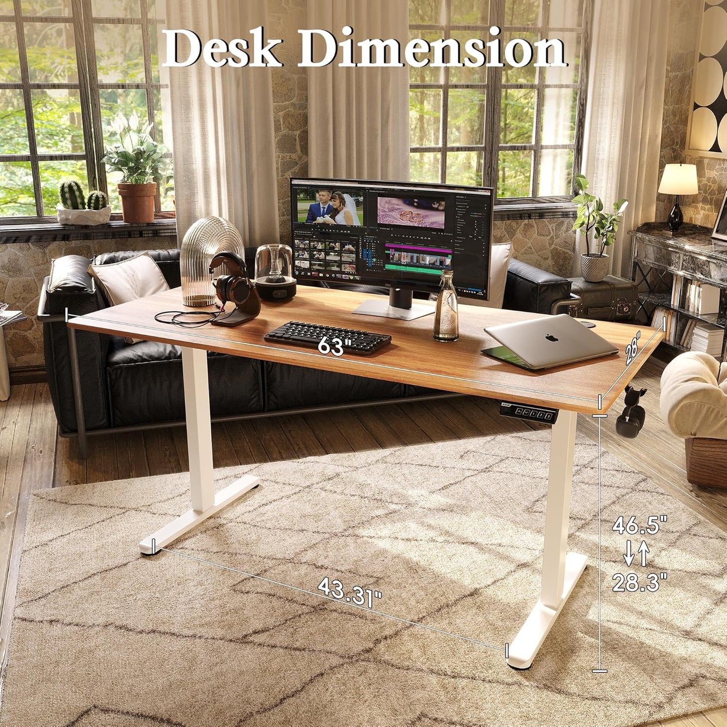 Monomi Electric Standing Desk, 63 x 28 inches Height Adjustable Ergonomic Home Office Sit Stand Up Desk with Memory Preset Controller (Natural Top/White Frame)