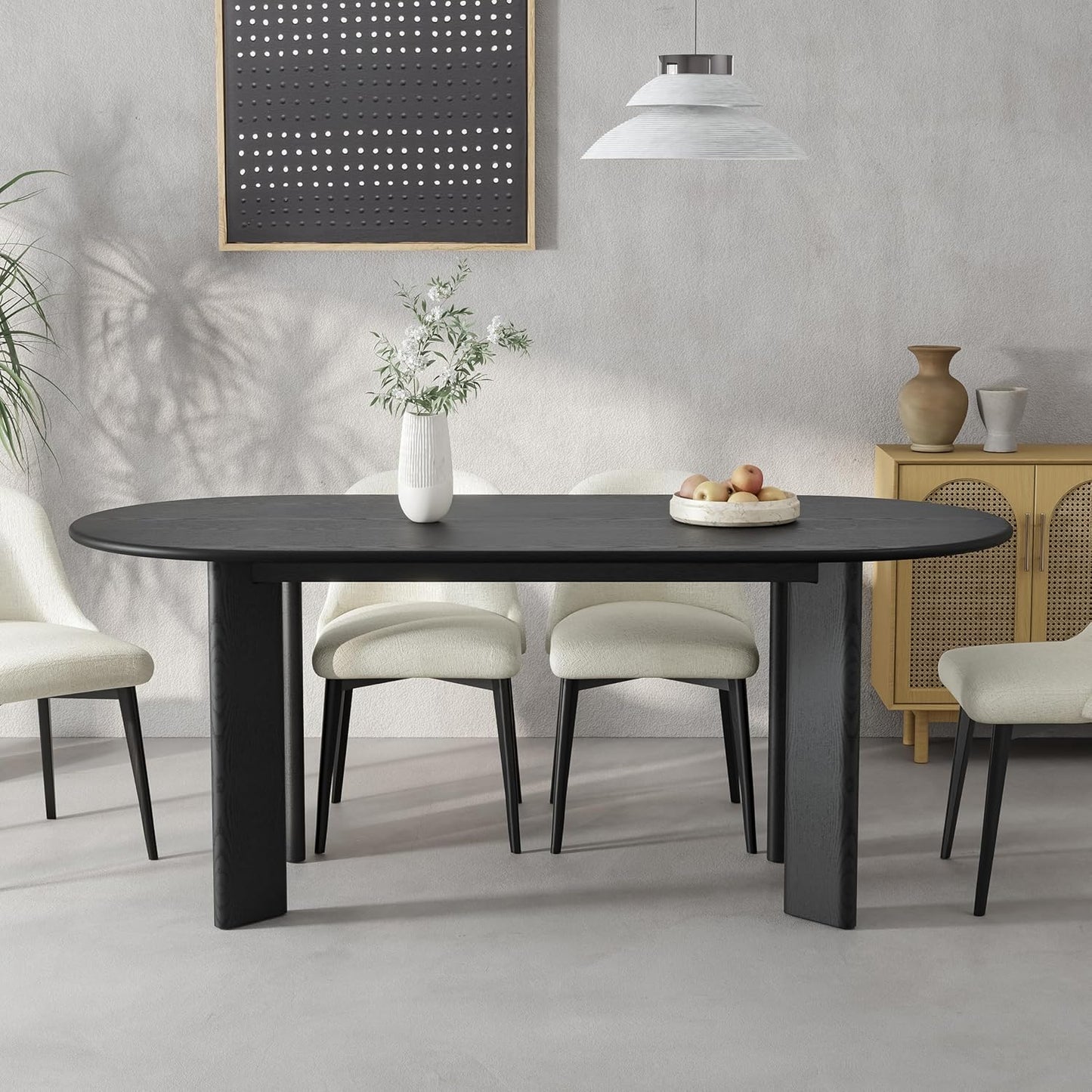 Casaphoria Wood Kitchen Table Set with 6 Chairs, 67" Dining Kitchen Table & Chairs Set for 4-6, Modern Farmhouse Oval Dining Table for Living Room, Easy Assembly, Black