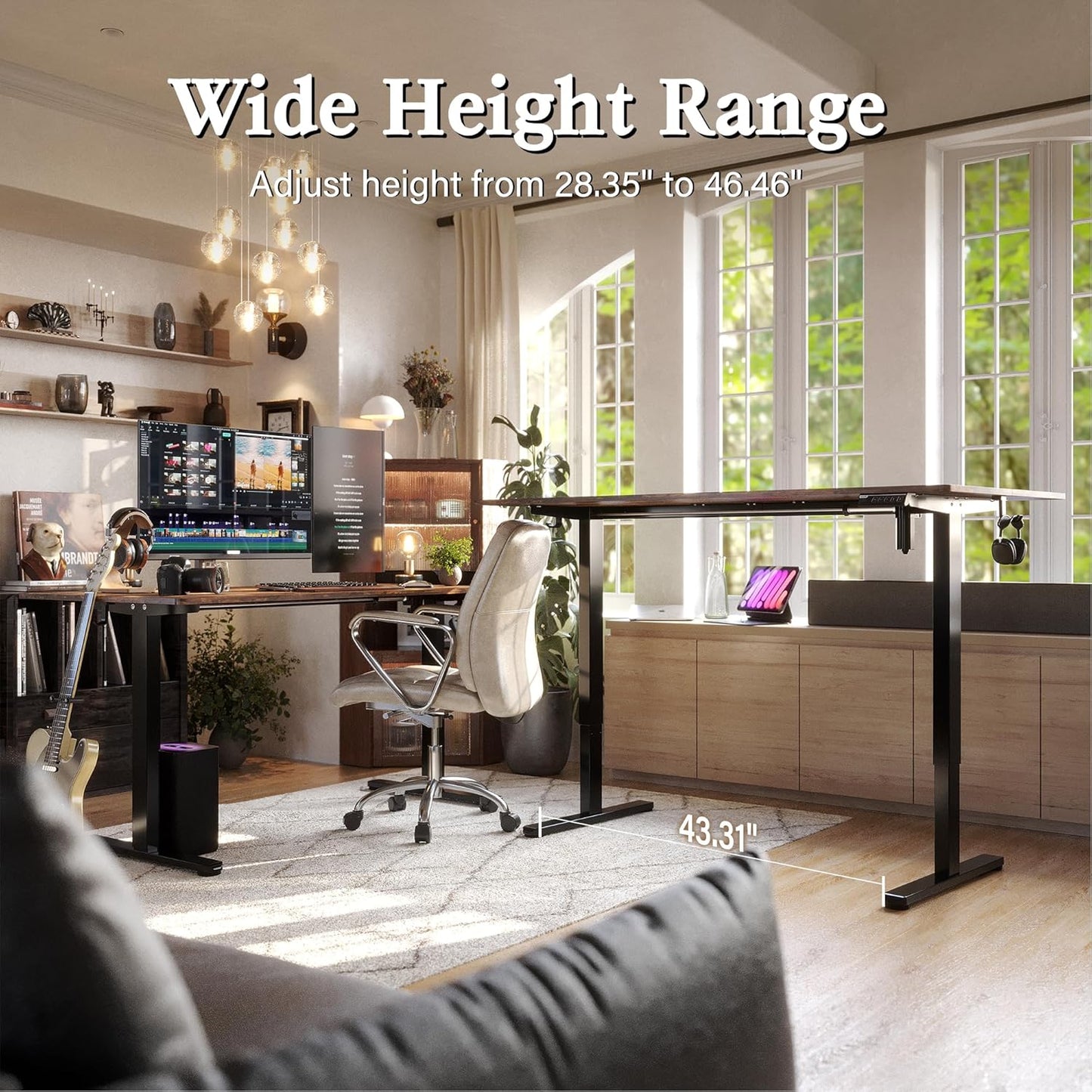 Monomi Electric Standing Desk, 63 x 28 inches Height Adjustable Ergonomic Home Office Sit Stand Up Desk with Memory Preset Controller (Rustic Brown Top/Black Frame)