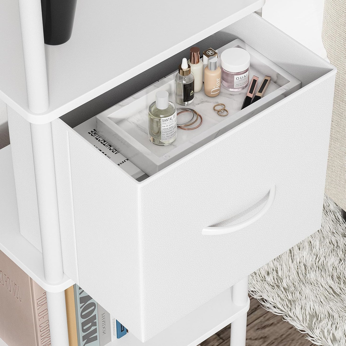 6-Tier Bookshelf with Drawer,Narrow Bookshelves Organizer,Floor Standing Ladder Shelf,Tall Bookcase for Small Space,Book shelf with Storage for Living Room, Bedroom, Office, Study White HBC505W