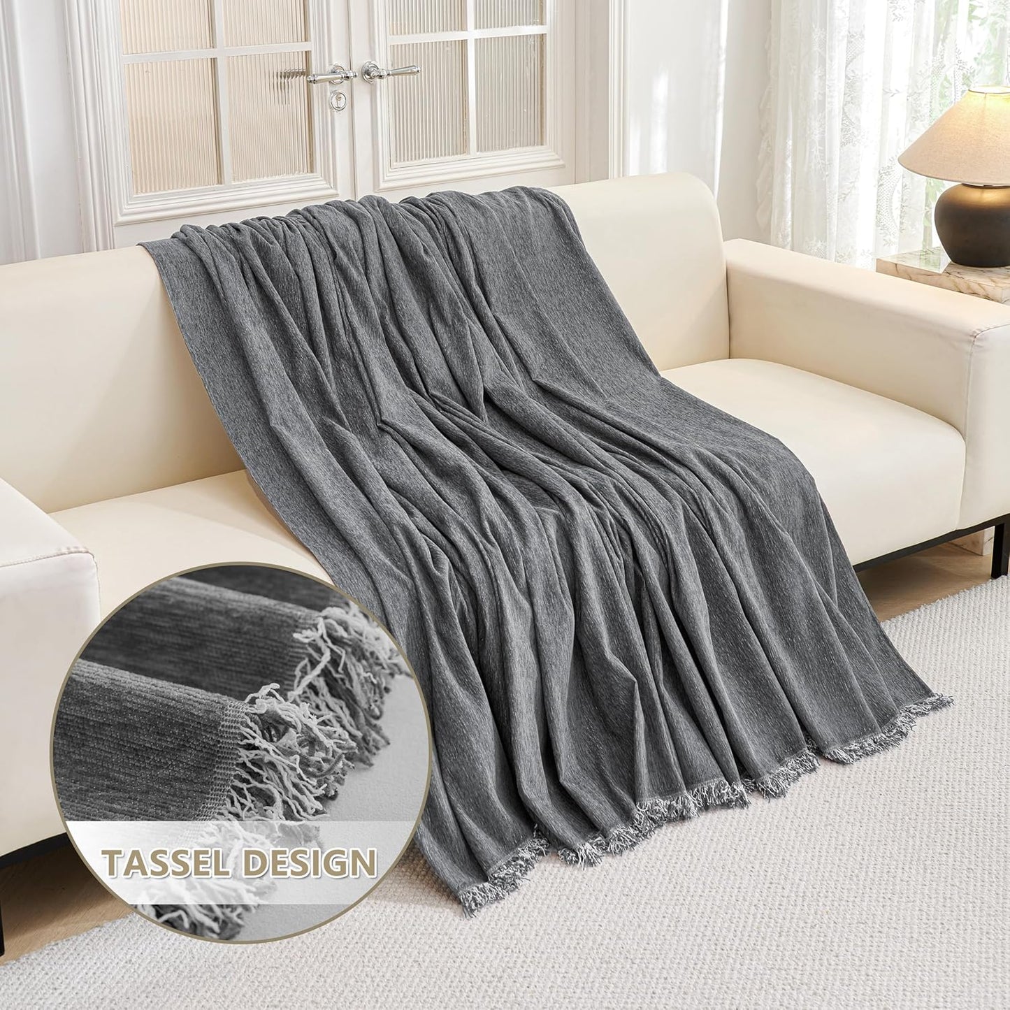 MYSKY HOME Couch Covers for 3 Cushion Couch Sofa, Sectional Couch Cover L Shape Chenille Couch Cushion Covers for Pets, Furniture Protector Cover for Dogs, Kids, 91"X150", Charcoal Gray