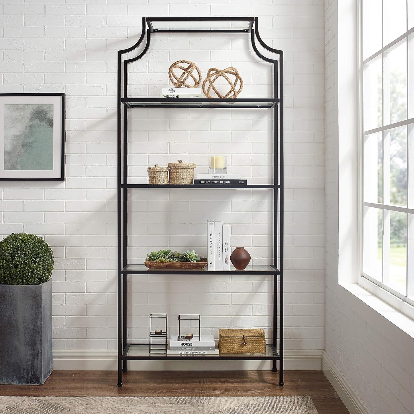 Crosley Furniture Aimee Bookshelf with Glass Shelves, Bookcase Storage, Oil-Rubbed Bronze