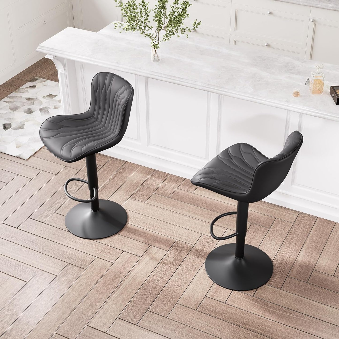 YOUNIKE Single Black Bar Stools Modern Swivel Counter Height Bar Chair with Back Adjustable Kitchen Island Faux Leather Padded Barstools taburetes de bar Breakfast sillas para barra de cocina 1PCS