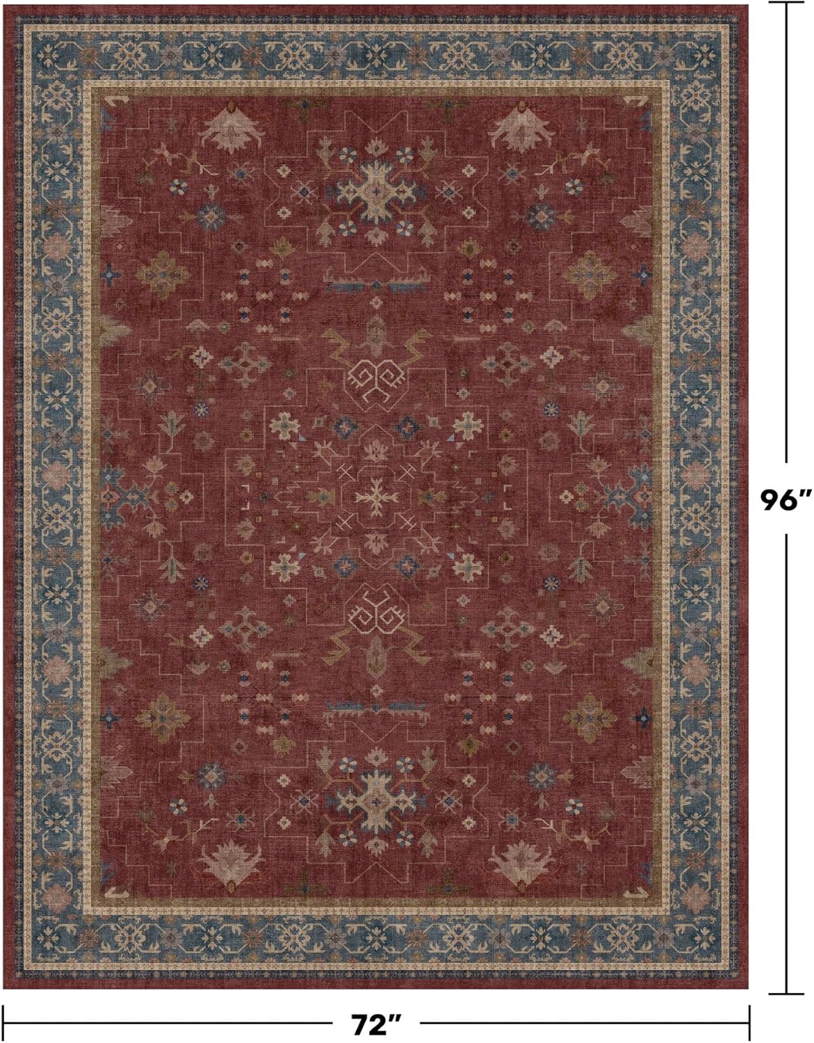 6x8 Dining Room Rugs for Under Table - Vintage Burgundy Boho Living Room Rug, Machine Washable Foldable Carpet,Southwestern Bed Room Décor Aesthetic