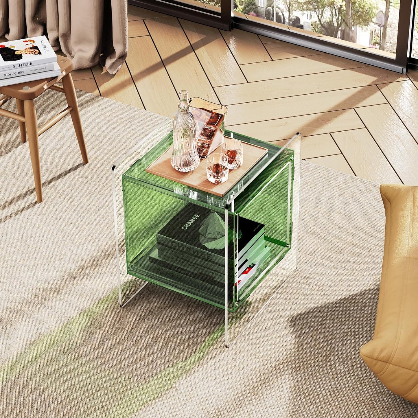 Acrylic Nightstand, Bedside Table for Bedroom, Side Table, Record Player Stand, 18'' x 15.7'' x 21.6'', Green