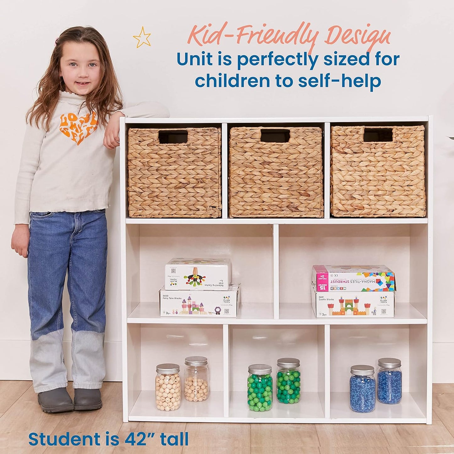 ECR4Kids Streamline 8-Compartment Storage Cabinet, 36in, Classroom Furniture, White Wash