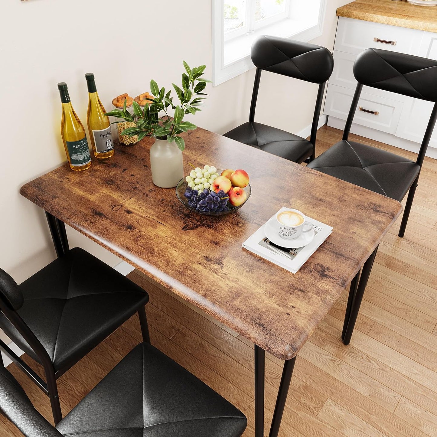 IDEALHOUSE Dining Table Set for 4, Kitchen Table with Upholstered Chairs for Kitchen Room and Small Spaces (Retro, Table with 4 Upholstered Chairs)