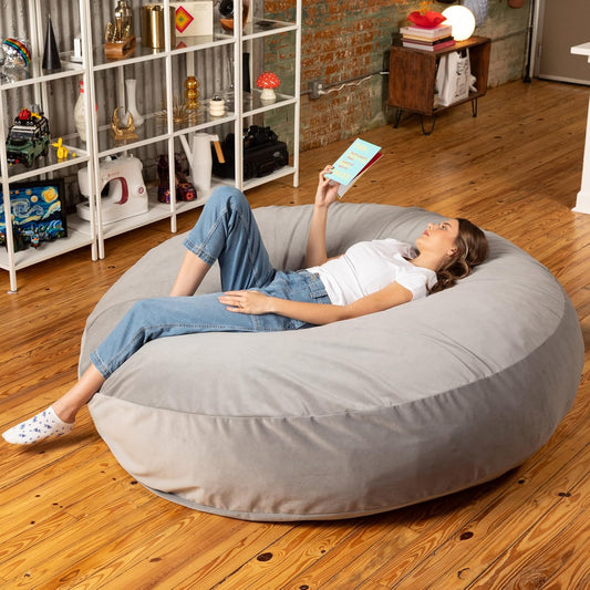 Jaxx 6 Foot Cocoon - 2-in-1 Convertible Bean Bag Bed & Large Bean Bag Chair for Adults, Microsuede Platinum
