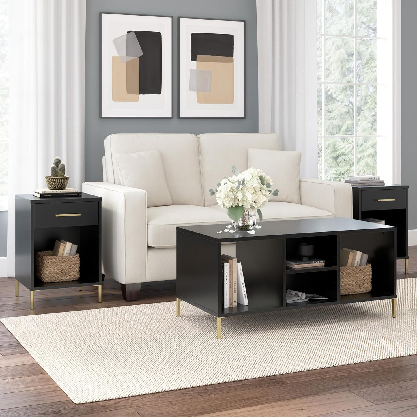 Bush Home Essence Coffee Table with Storage, Living Room Furniture, Essence Collection, Black Stipple