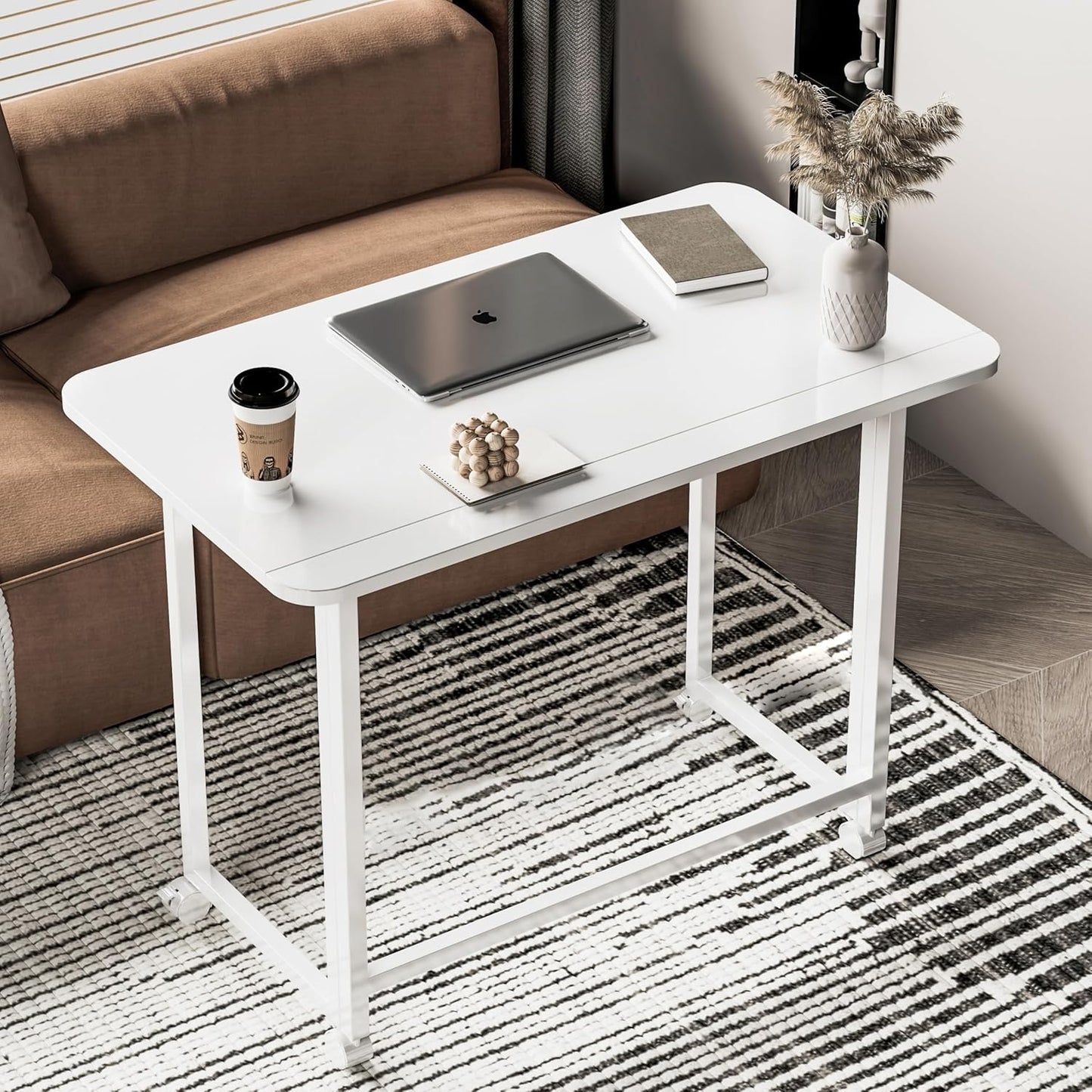 Folding Desk,Not Require Assembly,Small Foldable Desk 31.5" for Small Spaces,Space Saving Computer Table Writing Workstation for Home Office,White