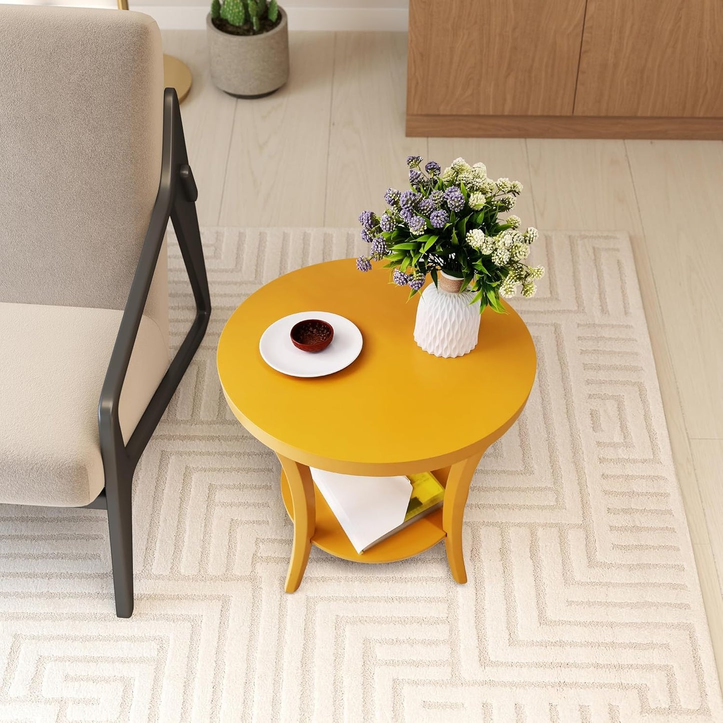 Roundhill Furniture Perth Contemporary Round End Table with Shelf