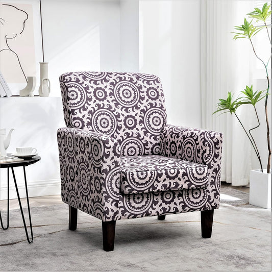 Container Furniture Direct Contemporary Accent Arm Chair with Birch Wood Frame and Velvet Upholstery, Armchair for Office and Living Room Decor, Removable Cushions, 02 Printed Fabric