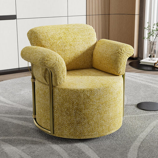 KEIKI Modern Comfy Swivel Accent Reading Chair, 360°Round Upholstered Barrel Armchair Single Club Lounge Sofa Chairs for Living Room,Bedroom, Office,Yellow
