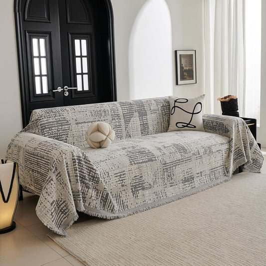 MYSKY HOME Boho Sofa Covers, Couch Covers for 2 Cushion Couch Sofa, Chenille L Shape Sectional Couch Cover, Machine Washable, Sofa Protector for Dog, Kid, 71"x118", Light Grey Artistic Gradient