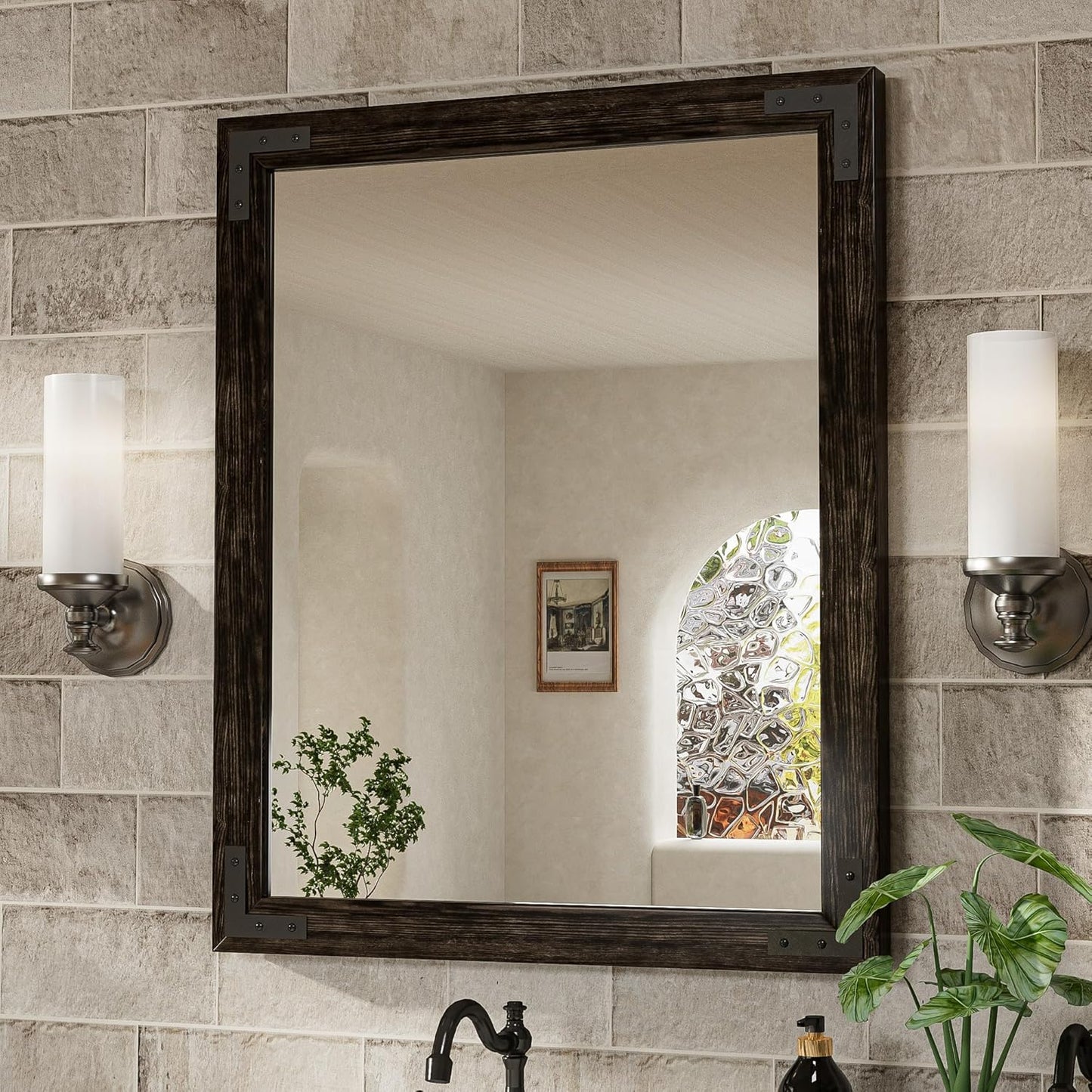 TETOTE 24 x 32 Black Wood Framed Mirror for Bathroom Wall/Bedroom/Living Room/Entryway Farmhouse Rustic Bathroom Vanity Mirror Waterproof (Horizontal/Vertical Mounted)