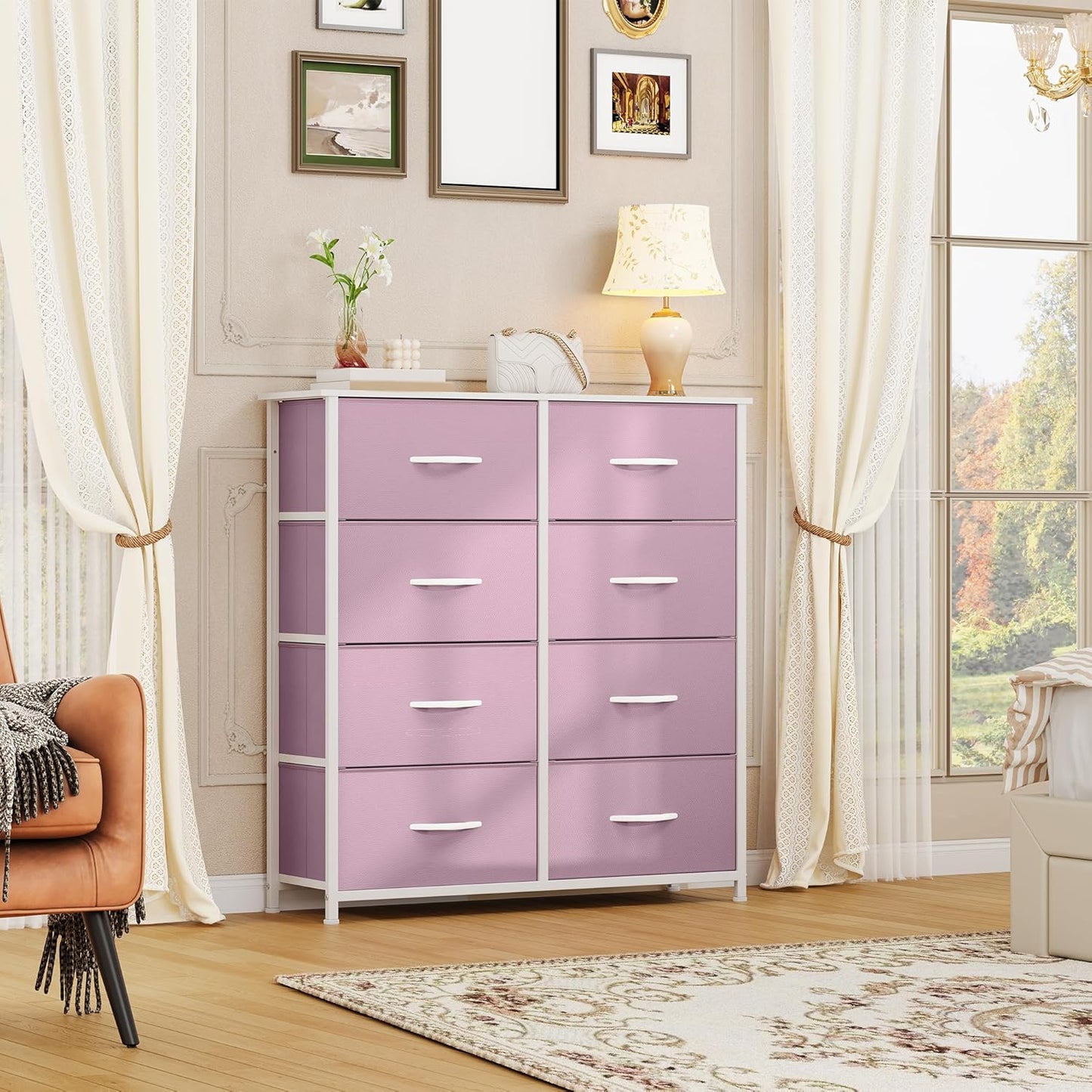 DWVO Fabric Dresser for Room, Tall Storage 8 Drawers, Black Dresser & Chest of Drawers, Storage Drawer Organizer for Closet, Living Room