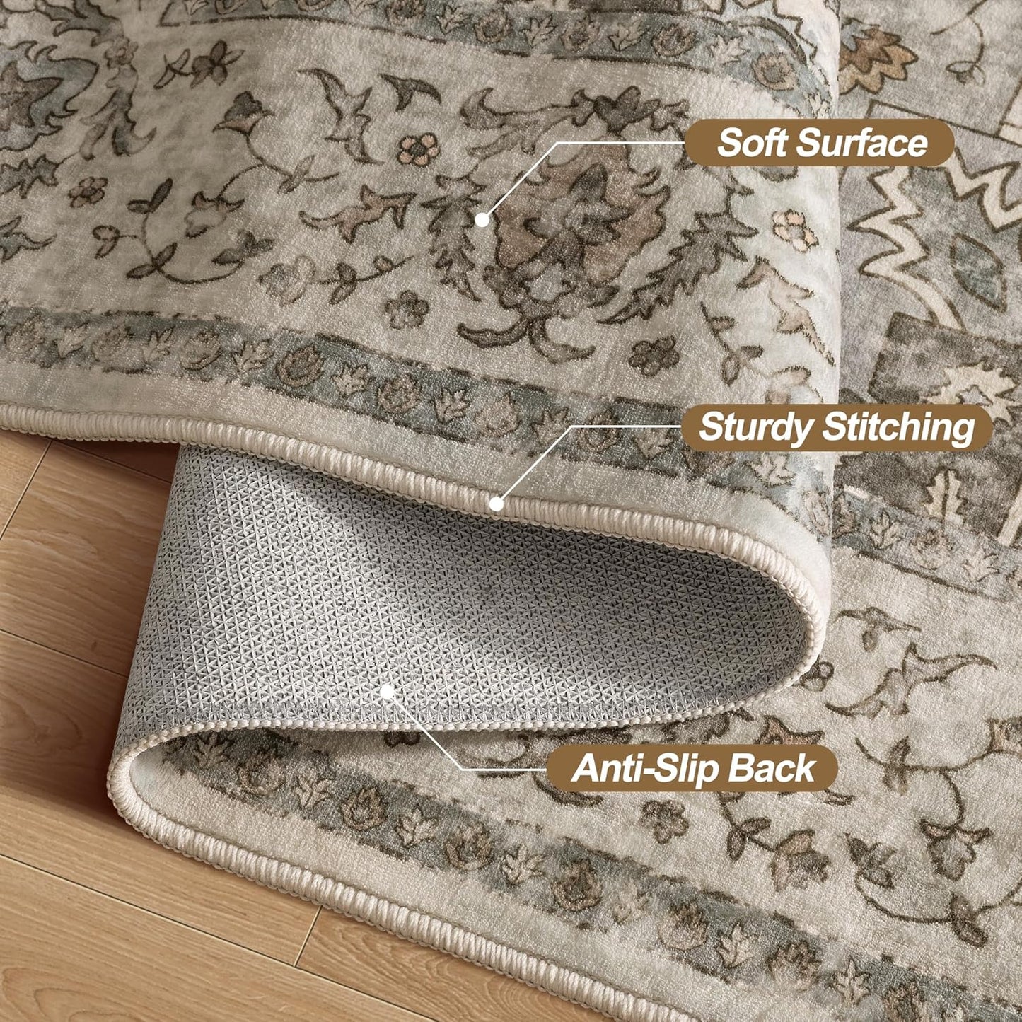 Tangsoo 6x9 Area Rug Washable Rug for Living Room, Vintage Indoor Non Slip Large Area Rugs, Print Distressed Brown Carpet, Soft Low Pile Foldable Floor Rug for Bedroom Dining Room