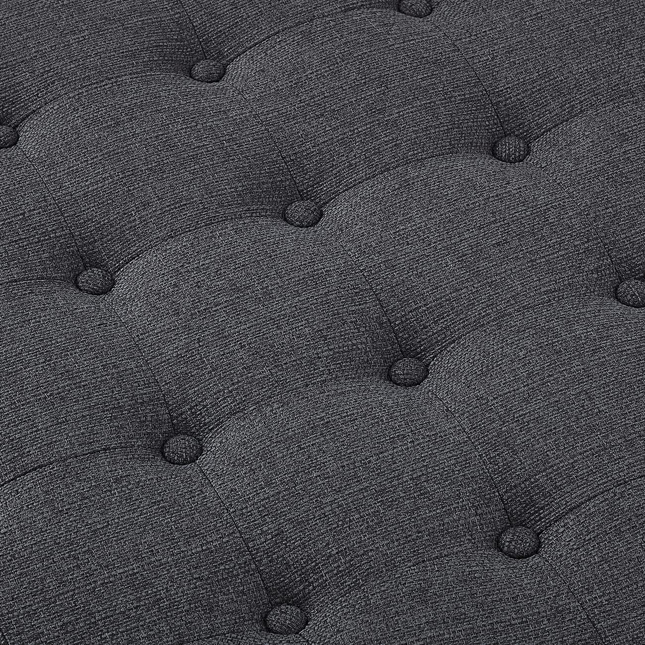 24KF Large Round Upholstered Tufted Linen Ottoman Coffee Table, Large Footrest Ottoman with Wood Shelf Storage-Charcoal