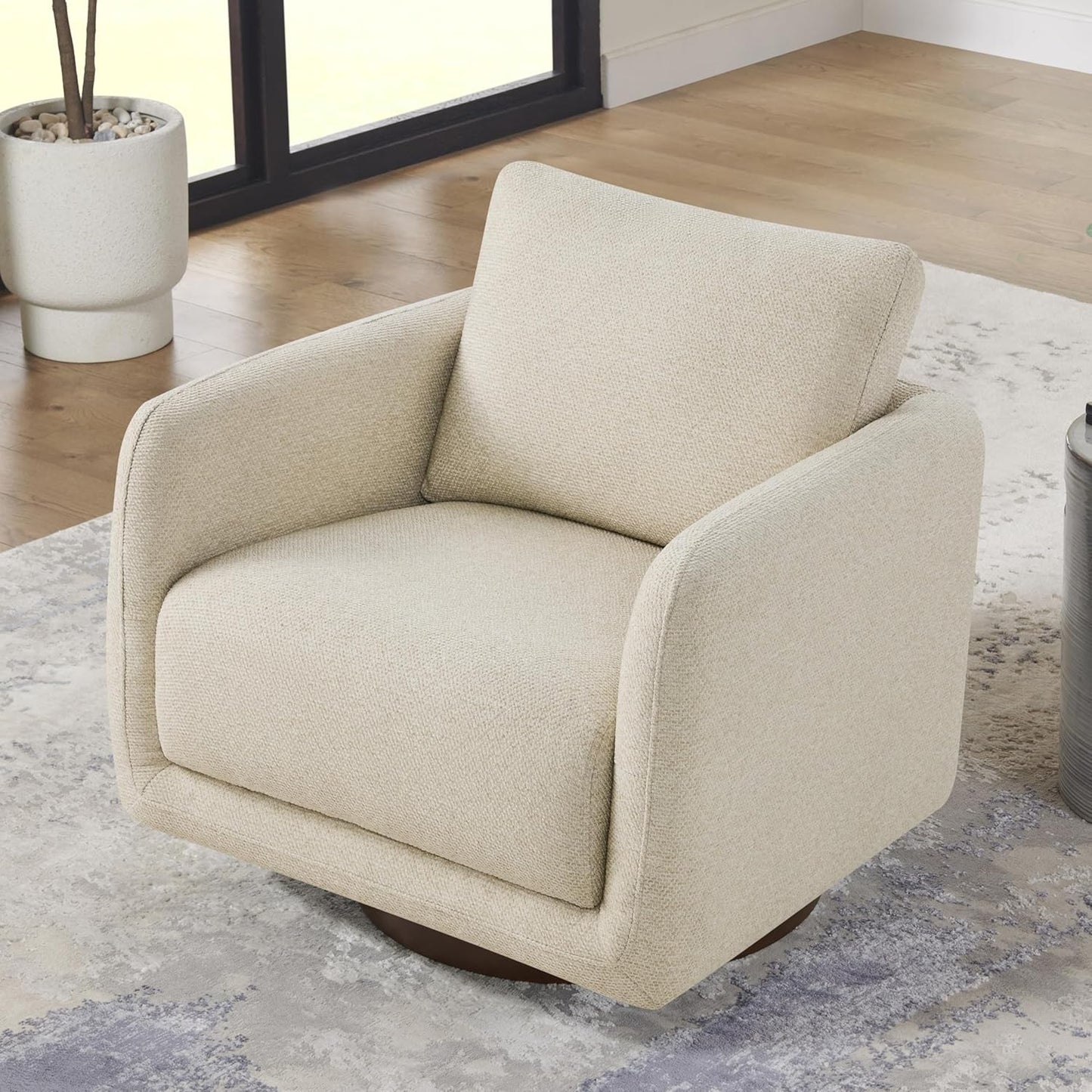 Modern Swivel Accent Chair, 360° Rotating Round Barrel Armchair with Performance Fabric Upholstery for Living Room, Bedroom, Office, Reading Nook, Set of 2,Oatmeal