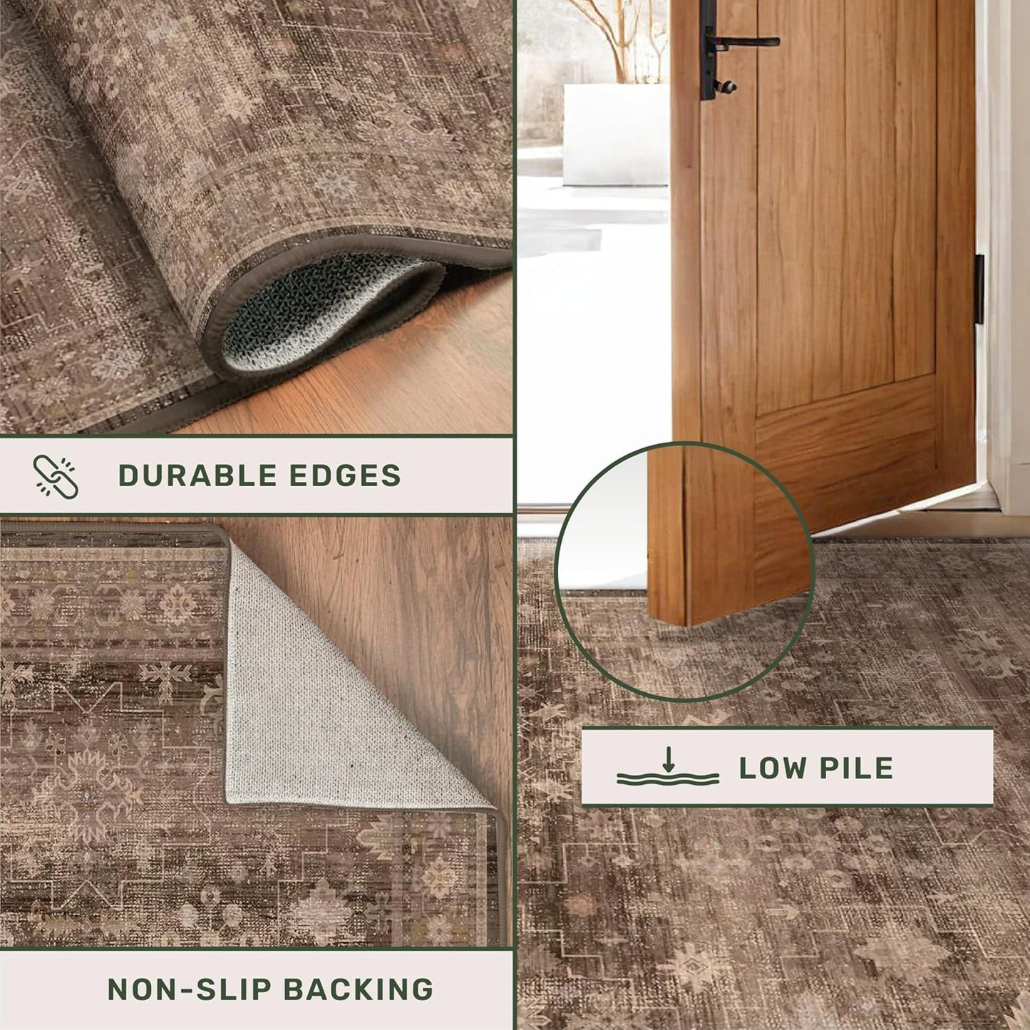 Brown Neutral Boho Washable 3x12 Extra Long Hallway Runner Rug, Waterproof Large Kitchen Floor Rug Indoor, Non-Slip Stain & Fade Resistant, Vintage Dark Earthy Taupe Decor