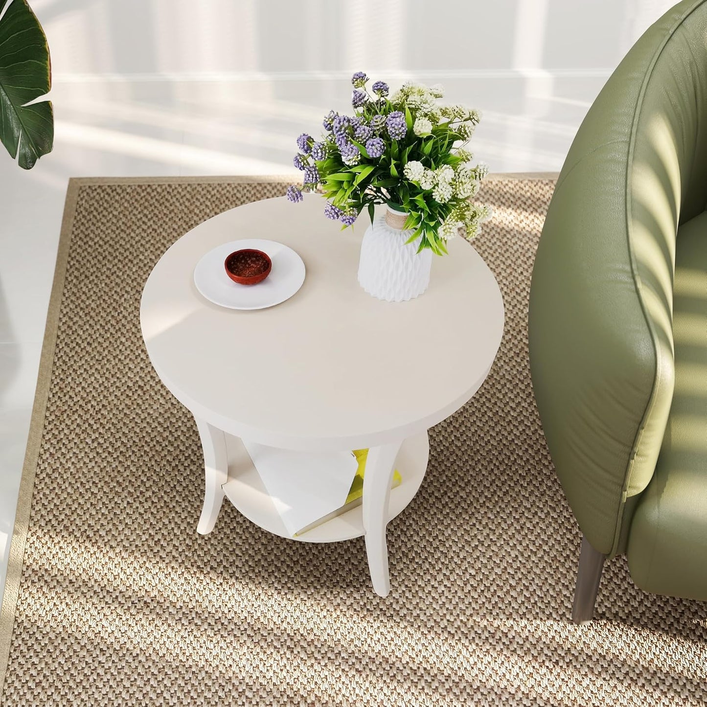 Roundhill Furniture Perth Contemporary Round End Table with Shelf