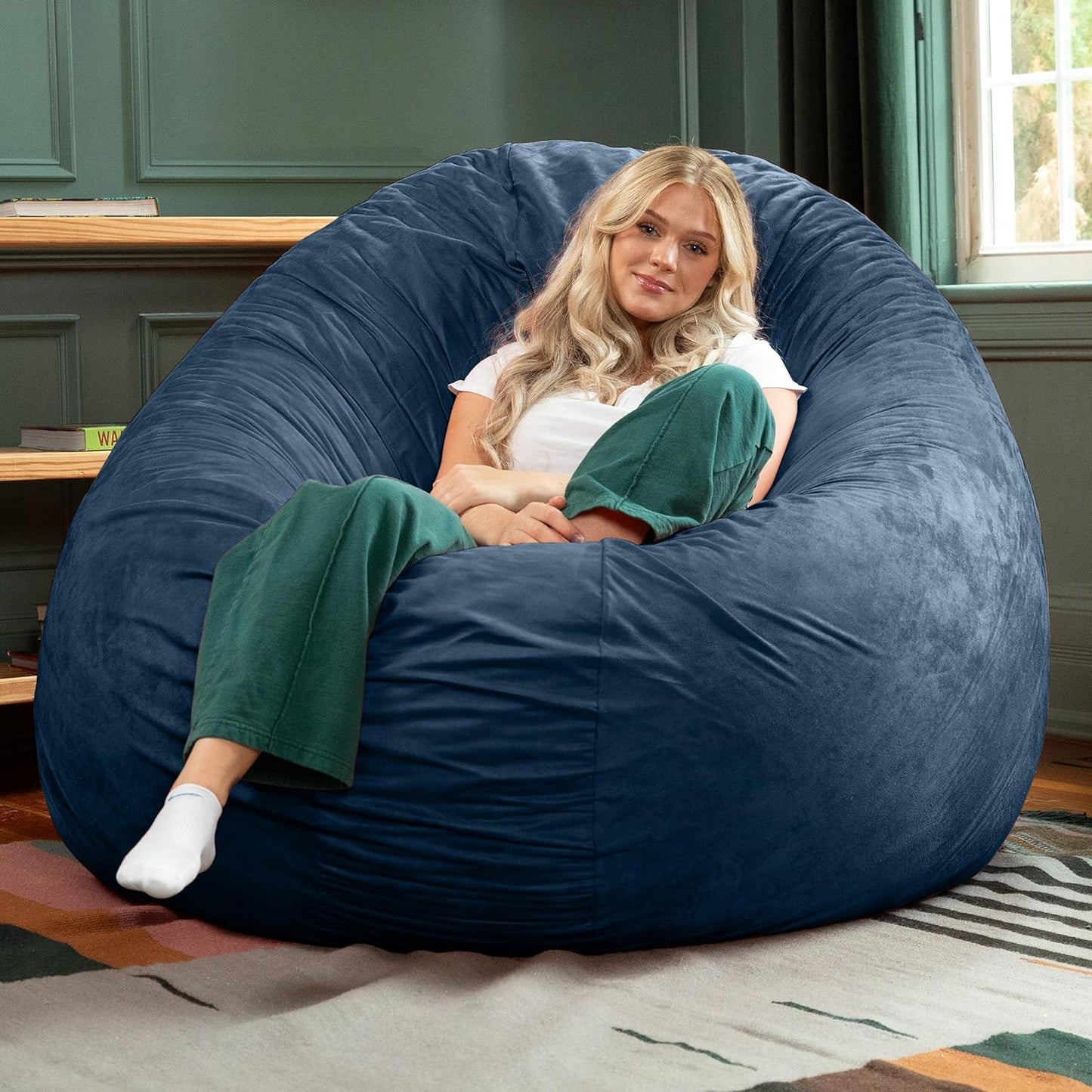 Jaxx 6 Foot Cocoon - 2-in-1 Convertible Bean Bag Bed & Large Bean Bag Chair for Adults, Navy