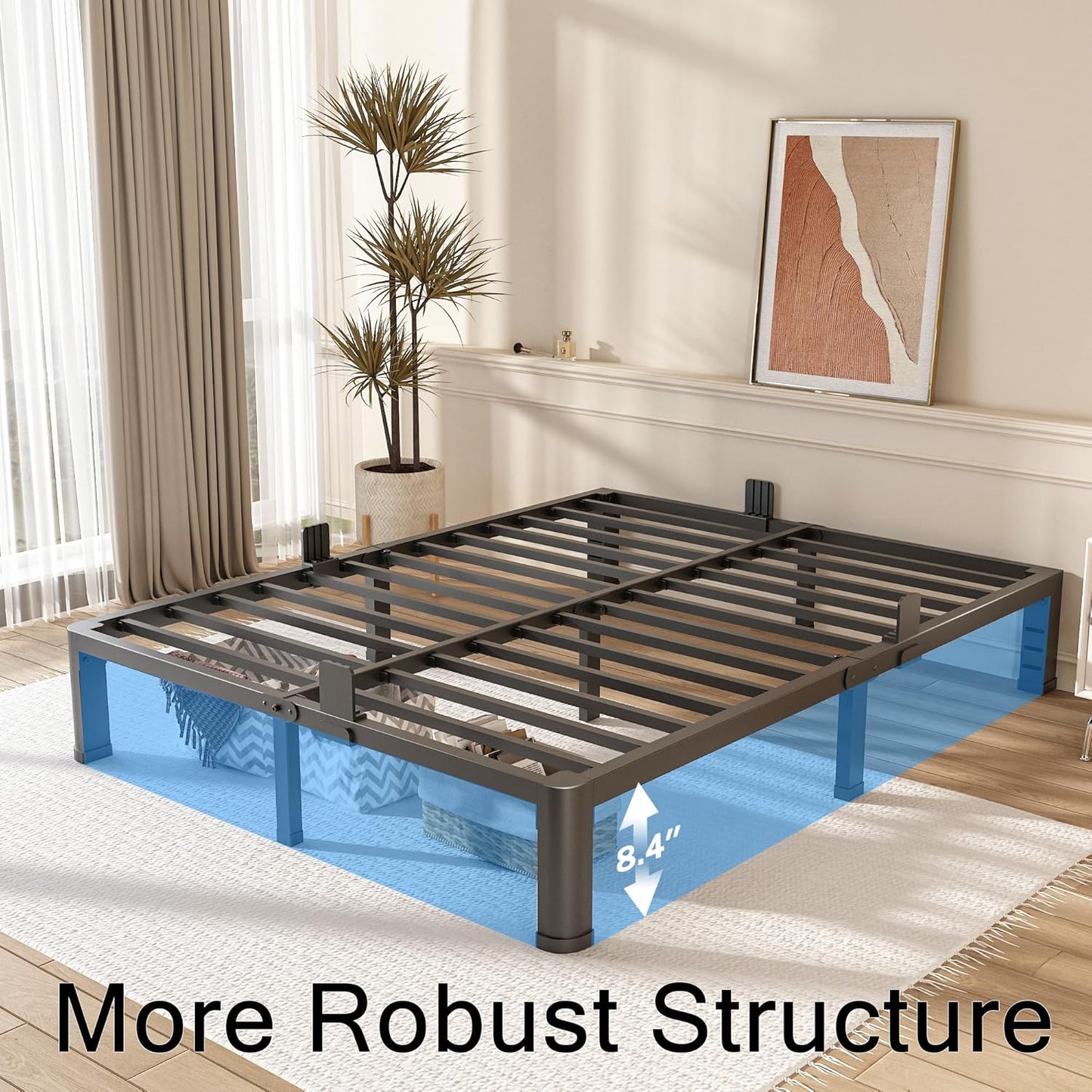FUIOBYVV 10 Inch King Bed Frame with Rounded Corner and Headboard Hole Mattress Retainers 3500 LBS Metal Heavy Duty Steel Slats Support No Box Spring Needed Platform Noise Free Easy Assembly