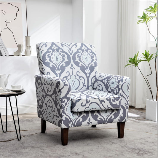 Container Furniture Direct Contemporary Accent Arm Chair with Birch Wood Frame and Velvet Upholstery, Armchair for Office and Living Room Decor, Removable Cushions, 05 Printed Fabric