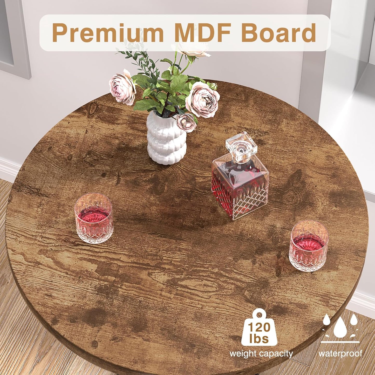 VECELO 36” High Top Bar Table, Sturdy Frame with Metal Base for Cocktail, Pub, Easy Assembly, Brown