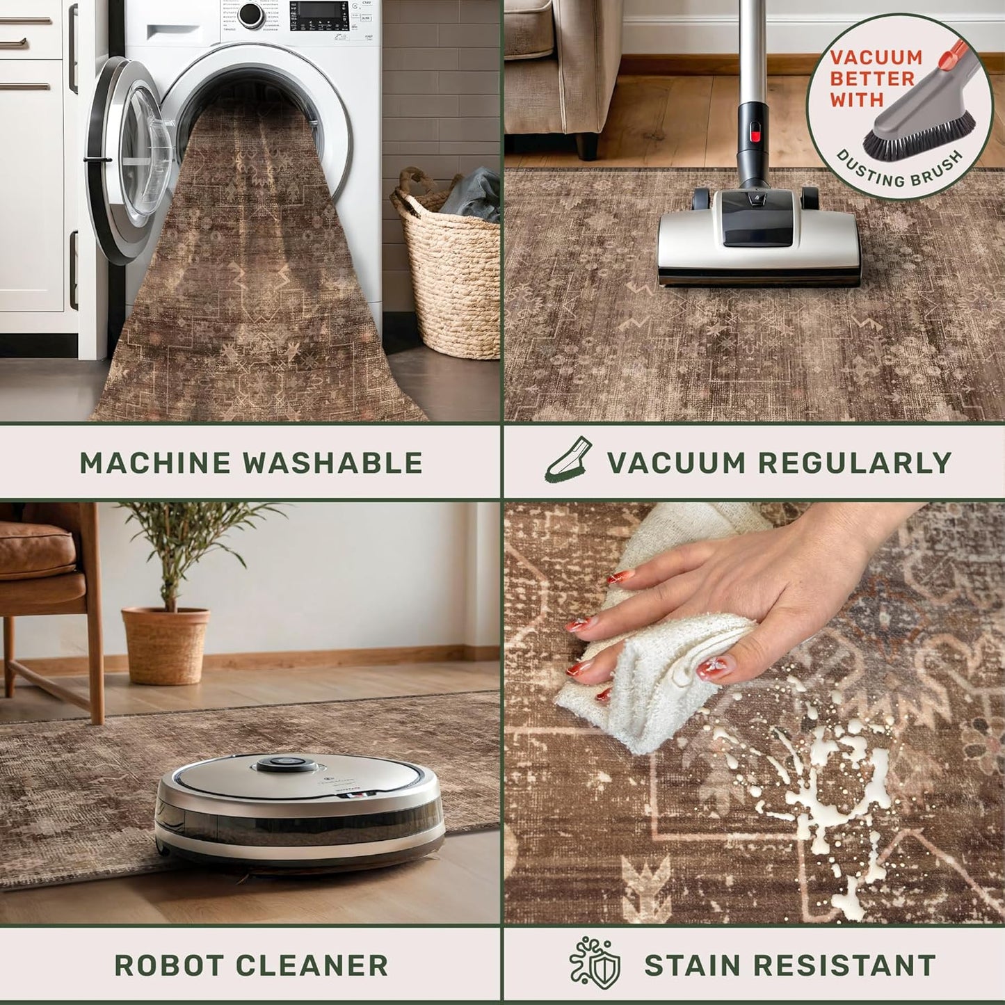 Brown 2x4 Entryway Runner Rugs, Small Runners for Kitchen, Door Mat Indoor Entrance, Bathroom, Non-Slip Low-Pile Washable Stain Resistant, Vintage Taupe Earthy Decor