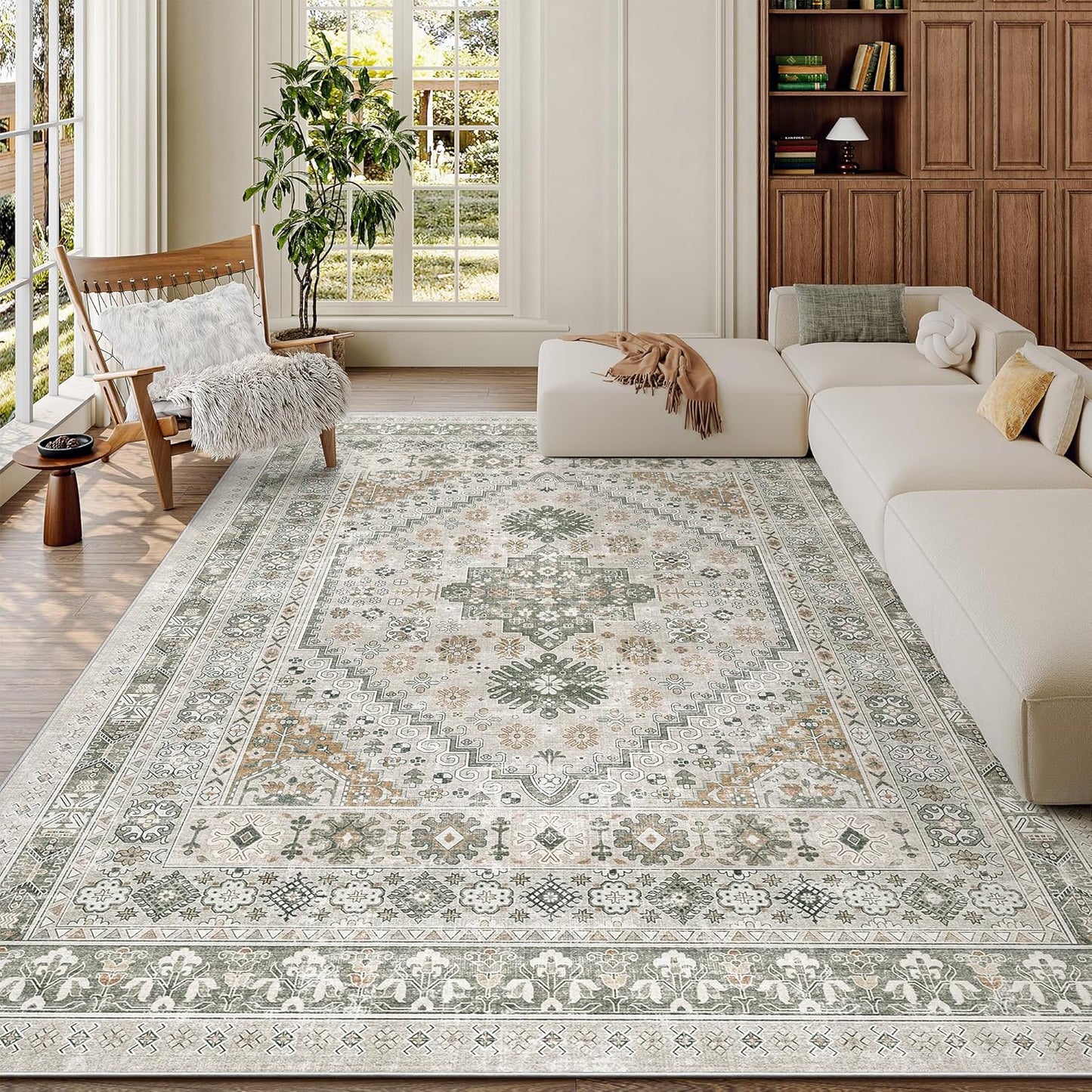 zesthome 5x7 Area Rugs - Ultra-Thin Washble Rug, Stain Resistant Anti Slip Backing Rugs for Living Room,Bedroom, Vintage Home Decor Area Rug (Brown/Grey,5'x7')